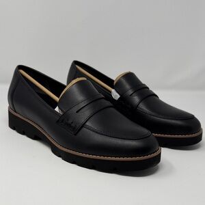 Vionic Women’s Cheryl II Lug Penny Black Leather Loafers 12